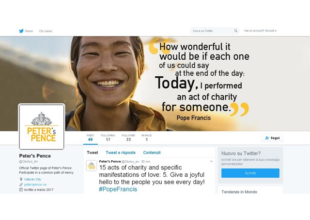 Cơ quan bác ái “Đồng tiền thánh Phêrô” mở tài khoản Twitter và Instagram