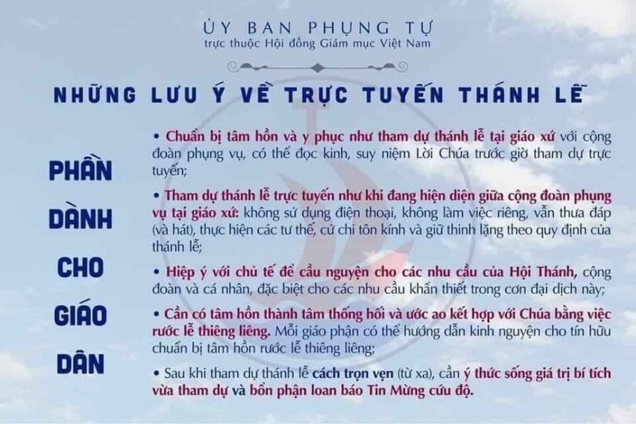 ỦY BAN PHỤNG TỰ TRỰC THUỘC HĐGMVN LƯU Ý VỀ THÁNH LỄ TRỰC TUYẾN